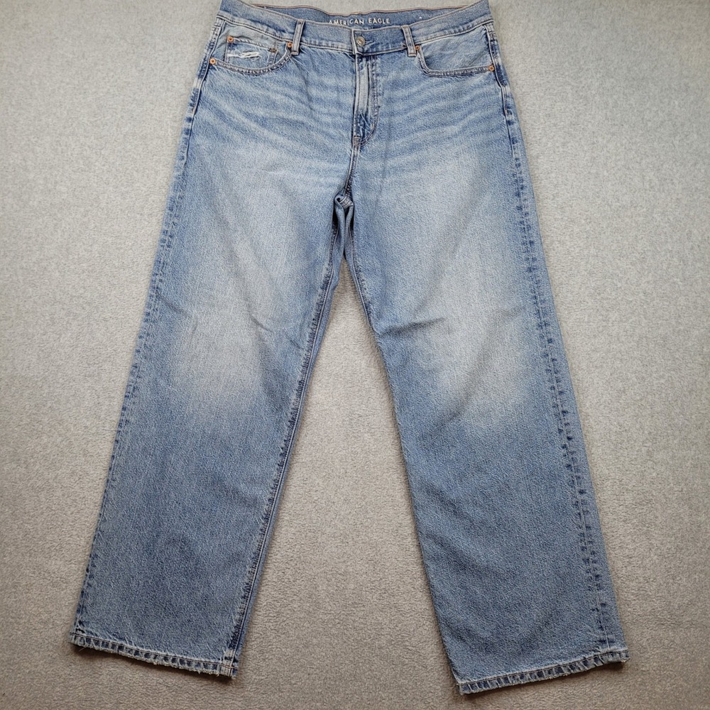 American Eagle AE Ex-Boyfriend Jeans Womens 36x28‎ Blue Strigid Distressed Denim